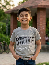 Boy's Stylish Grey Graphic Print Cotton T-Shirt