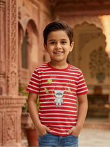 Boys Red Striped Astronaut Bear Graphic T-Shirt