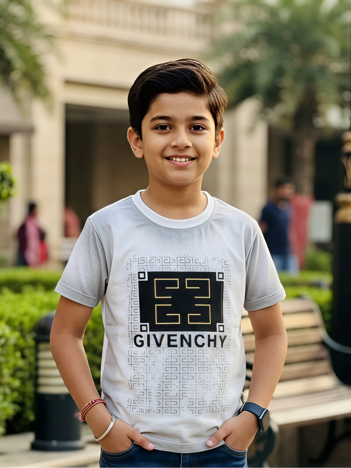 Boys Premium White Designer Print T-Shirt