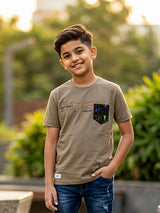 Boys Olive Green Graphic Pocket T-Shirt