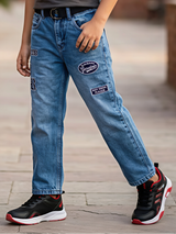 Boys Premium Mid-Wash Applique Relaxed Fit Jeans
