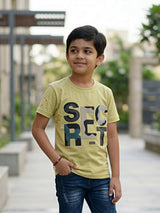 Boys Lime Green "SECRET" Graphic Print Cotton T-Shirt