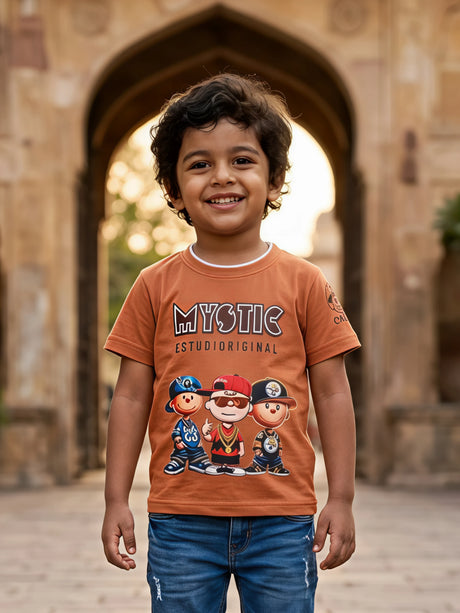 Boys "Mystic Studio" Graphic Print T-Shirt - Earthy Brown
