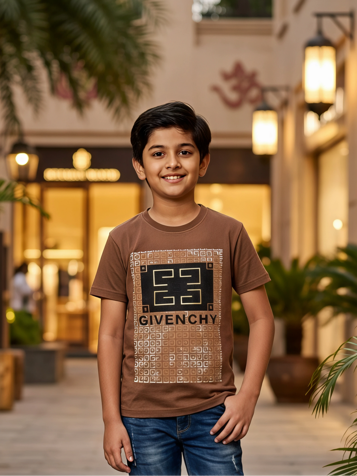 Boys Brown Graphic Print T-Shirt
