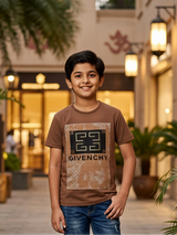 Boys Brown Graphic Print T-Shirt