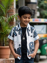 Boys Stylish Blue Graffiti Print Shirt and T-Shirt Set