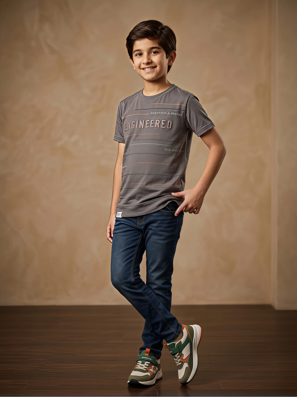 Boys Dark Grey "Engineered" Graphic T-Shirt
