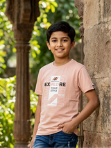 Boys Peach Graphic Print "Explore Your Style" Cotton T-Shirt