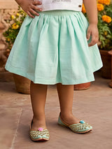 Girls' Mint Green Pleated Skirt & Graphic Tank Set
