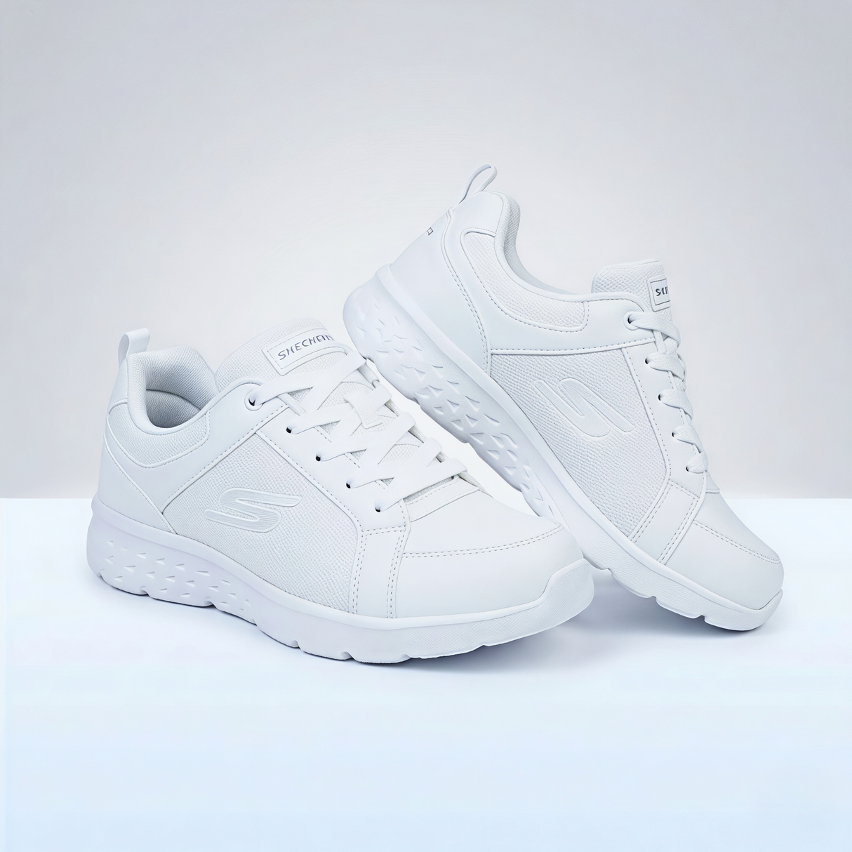 Skechers Essential Lace-Up School Shoes - White.