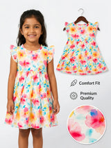 Girls Pink Floral Tiered Cotton Frock