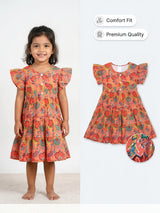 Vibrant Orange Floral Cotton Frock for Girls