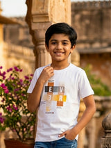 Boys White "EVER" Graphic Cotton T-Shirt