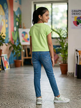 Girls Light Green Girl Power Graphic Tops