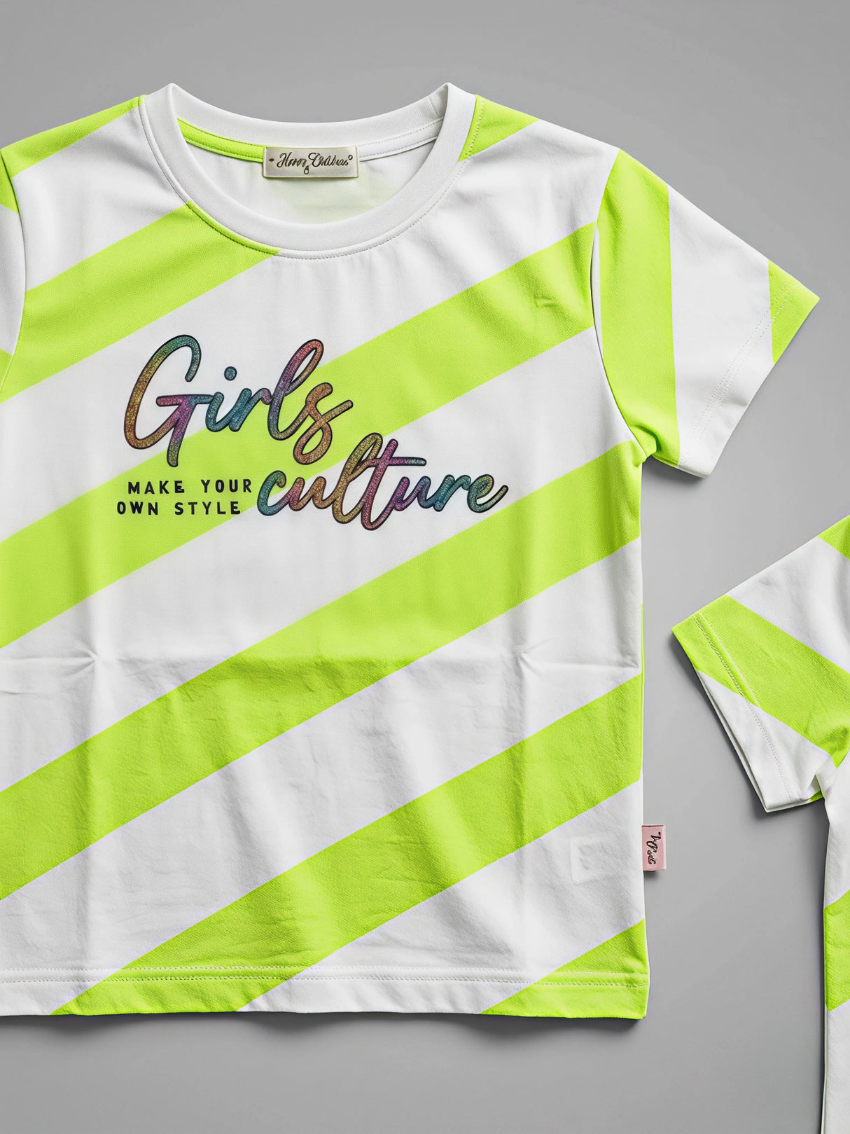 Girls Lime Green Diagonal Stripe Graphic Tee