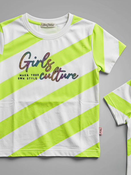 Girls Lime Green Diagonal Stripe Graphic Tee