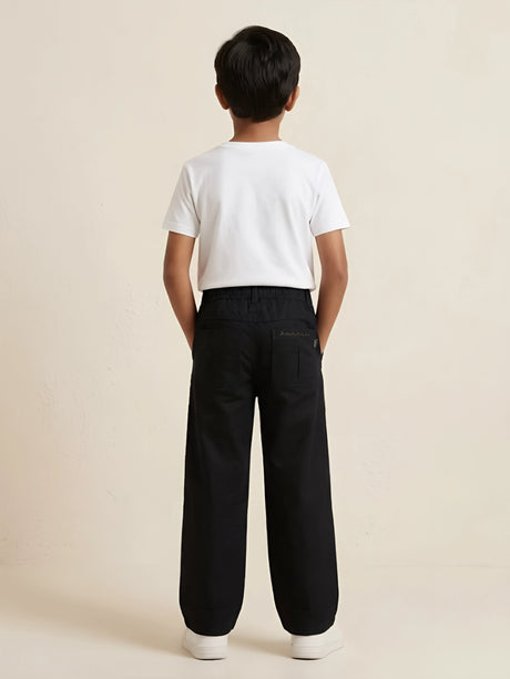 Boys Black Casual Loose Fit Trousers.