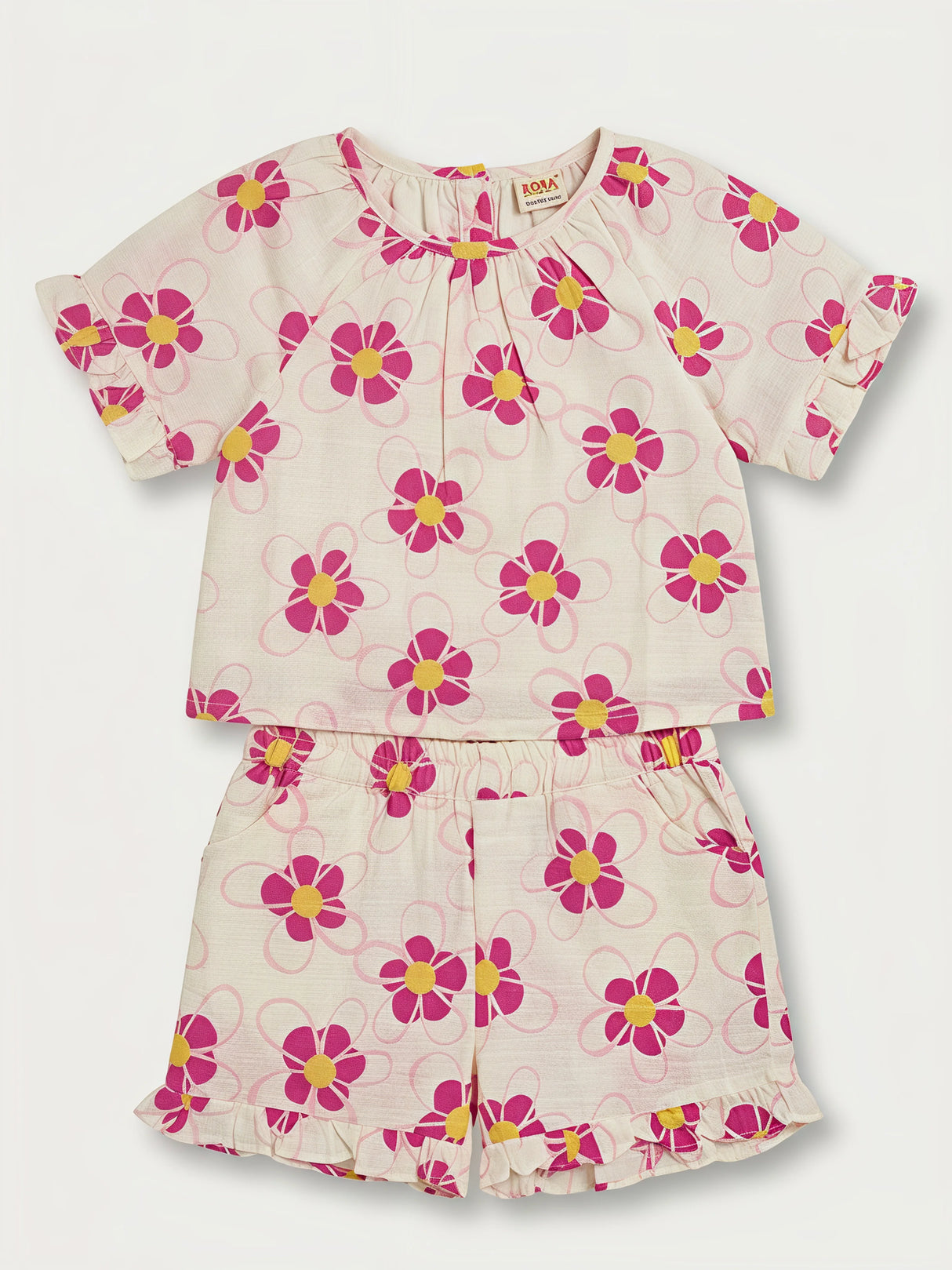 Girls Pink Floral Cotton Short Set
