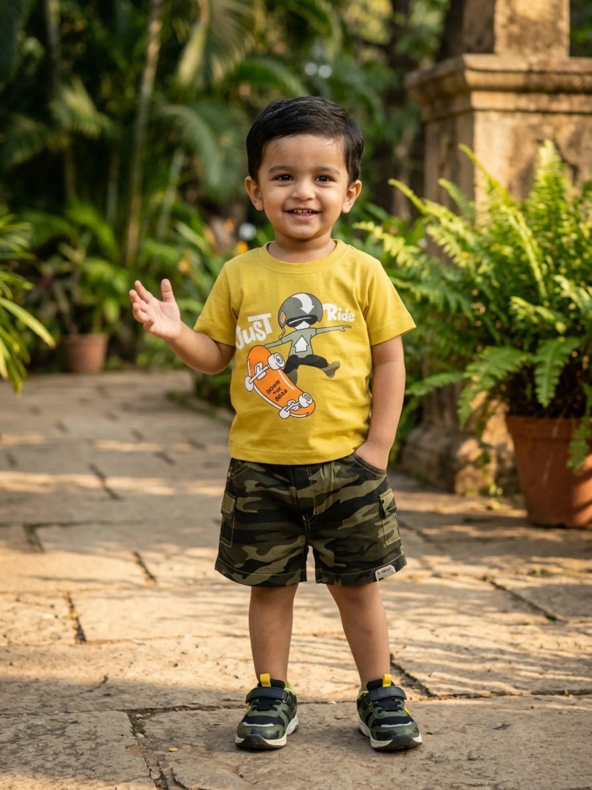 Boys Green Camo & Mustard Yellow Skate Graphic Co-ord Set