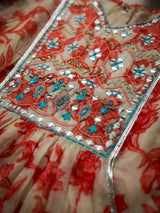 Cream Floral Print Sharara Set with Embroidered Neck Kids Ethnic Wear