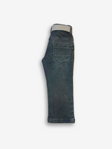 Boys' olive green track pants or joggers with an elastic waist, straight leg, and a thick tan or cream-colored web belt with a silver buckle.

Export to Sheets