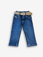 Boys' light blue wash denim jeans with a slightly faded look, an elastic waist, and a thick tan web belt with a silver rectangular buckle.

Export to Sheets
