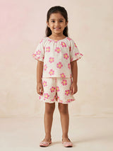 Girls Pink Floral Cotton Short Set