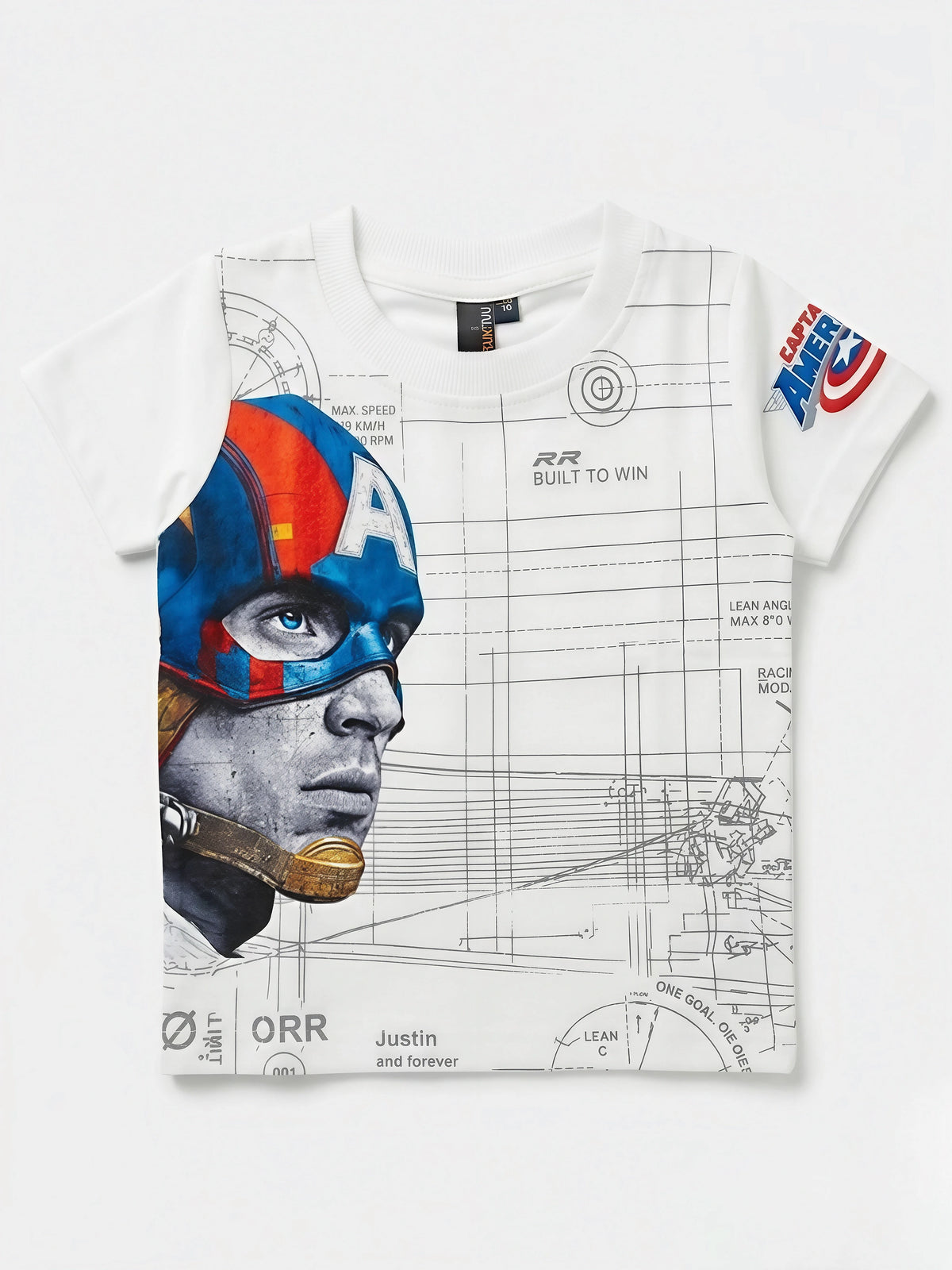 White Captain America Graphic Print T-Shirt Kids Casual Wear
