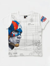 White Captain America Graphic Print T-Shirt Kids Casual Wear