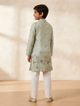 Green Gold Foil Printed Kurta Pajama Set for Boys