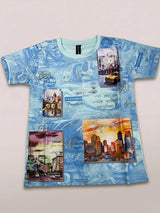 Boys Light Blue City Graphic Print T-Shirt