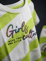Girls Lime Green Diagonal Stripe Graphic Tee