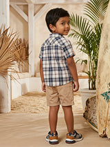 Boys White Adventure Graphic T-Shirt & Checked Shirt Co-ord Set
