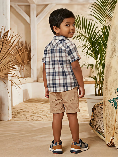 Boys White Adventure Graphic T-Shirt & Checked Shirt Co-ord Set