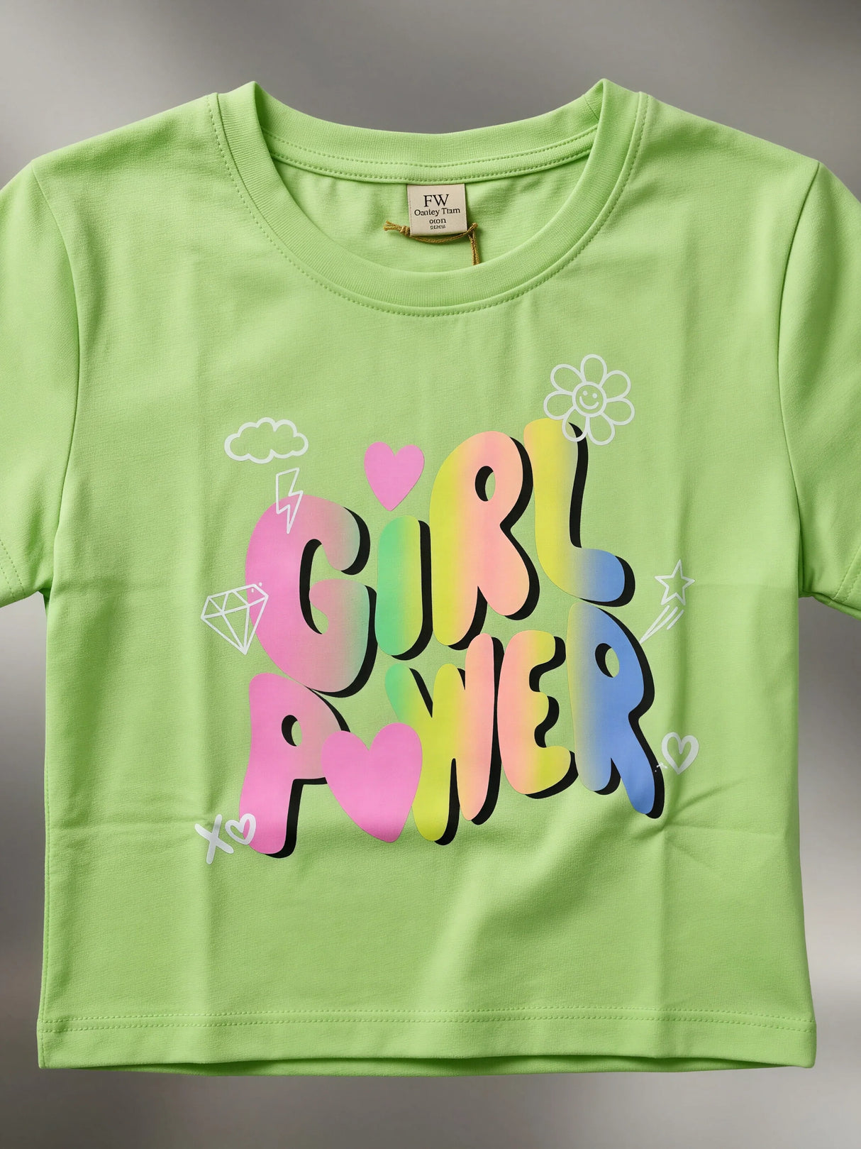 Girls Light Green Girl Power Graphic Tops