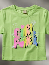 Girls Light Green Girl Power Graphic Tops