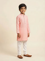 Boys pink solid kurta pajama set with white pants