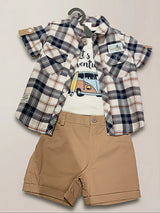 Boys White Adventure Graphic T-Shirt & Checked Shirt Co-ord Set