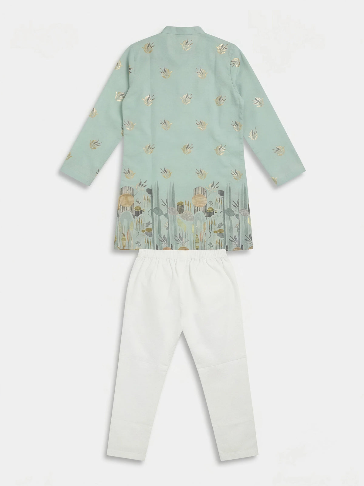 Green Gold Foil Printed Kurta Pajama Set for Boys