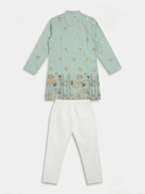 Green Gold Foil Printed Kurta Pajama Set for Boys
