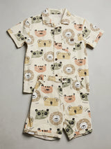 Boys Cream Animal Print Cotton Co-ord Set