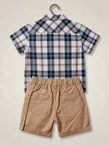 Boys White Adventure Graphic T-Shirt & Checked Shirt Co-ord Set