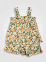 Girls Green Floral Summer Short Set