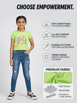Girls Light Green Girl Power Graphic Tops