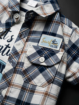 Boys White Adventure Graphic T-Shirt & Checked Shirt Co-ord Set