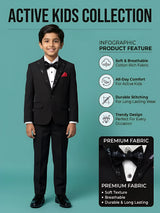 Boys Premium Black Coat Suit Set for Weddings and Parties.