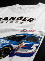Boys White Ranger Rider Racing Car Graphic T-Shirt.