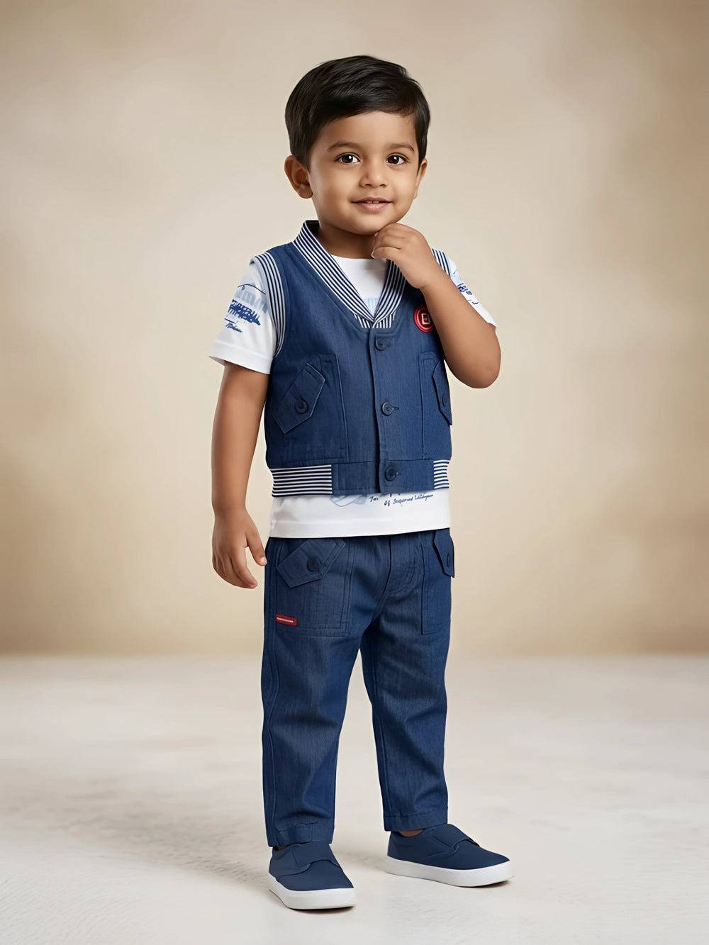 Navy Blue Denim Boys Coordinate Set with Jacket