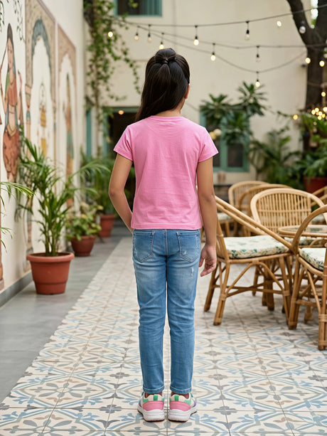 Girls Pink "Nice Vibes" Graphic Casual Top