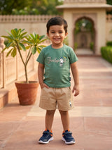 Boys Green Free Spirit Cotton T-Shirt and Cargo Shorts Set